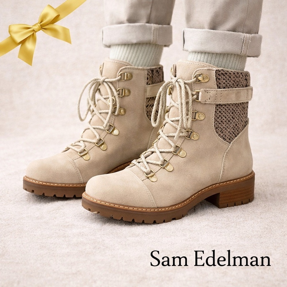 Sam Edelman Beige Suede Leather Hiking Style Boots Size 8